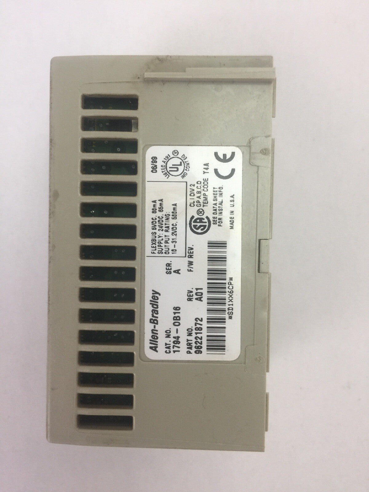 ALLEN BRADLEY 1794-OB16 24VDC SOURCE OUTPUT MODULE SER A REV A01 FLEXBUS 5VDC
