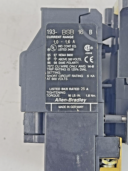 ALLEN BRADLEY -100-A12ND3 SER. B CONTACTOR W 120V COIL & 193-BSB 16 SER. B RELAY