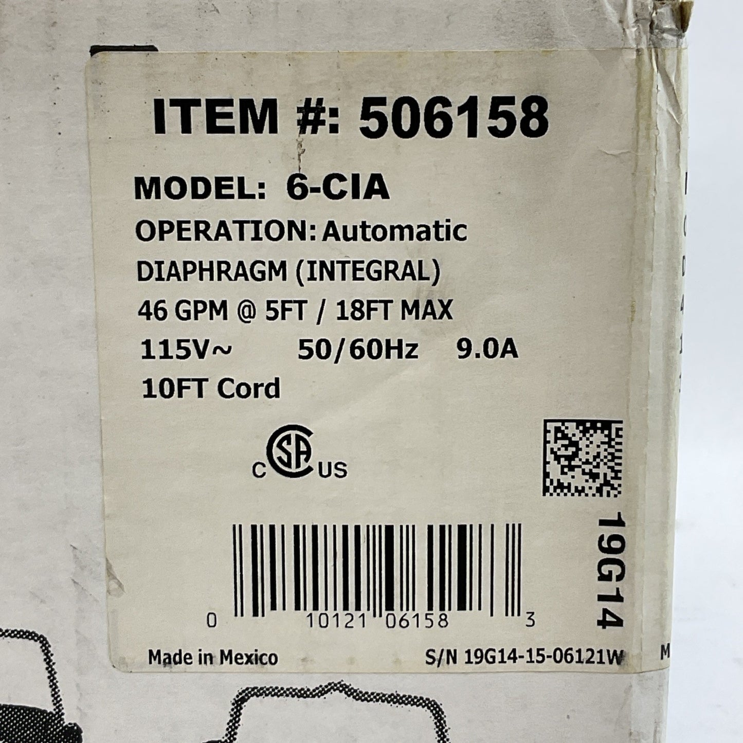 LITTLE GIANT 6-CIA SUMP PUMP 6 SERIES 1/3HP 46GPM @ 5FT/18FT MAX 115VAC 9.0A