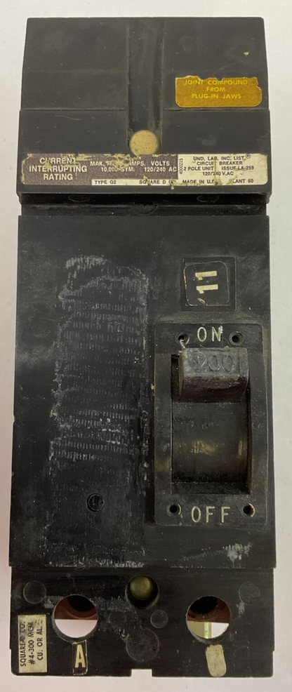 SQUARE D Q2-21200-AC CIRCUIT BREAKER 2POLE 200AMP 120/240VAC