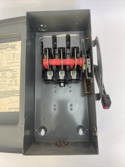 SQUARE D HU-362 NON-FUSIBLE SAFETY SWITCH 600VAC/DC 60AMP 3POLE 60HP SERIES D2