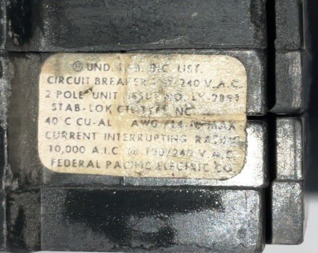 FEDERAL PACIFIC NC220 CIRCUIT BREAKER 20A 120/240VAC  2POLE TYPE NC ***LOTOF3***
