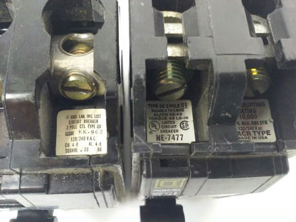 SQUARE D QO240 CIRCUIT BREAKER, 2 POLE, 40 AMP, 120/240V, 10KA, QO, (LOT OF 2)