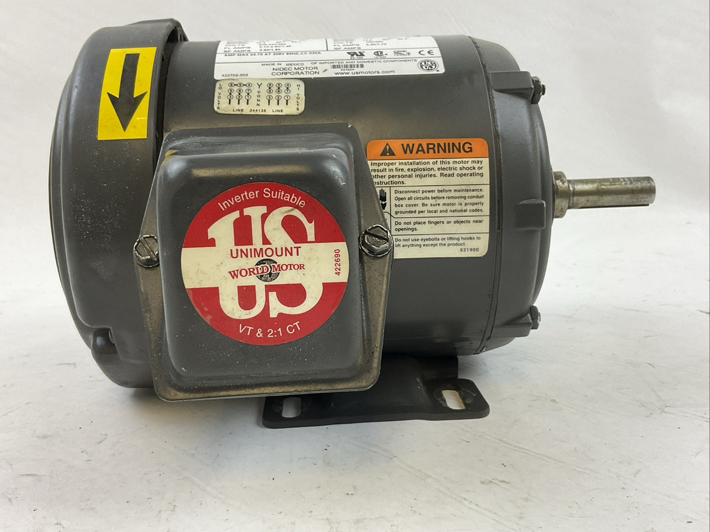 NIDEC U1E1D ELECTRIC MOTOR S402 3470RPM 1HP 208-230/460V 3PH TYPE FUT