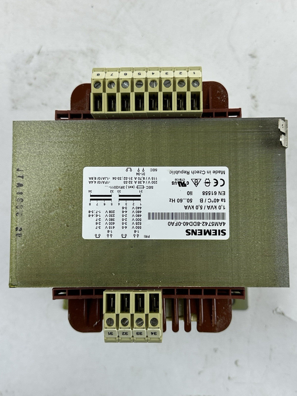 SIEMENS 4AM5742-8DD40-0FA0 1-5 KVA, MULTI TAP PRI. 208-550V SEC. 115V/230V 1PH