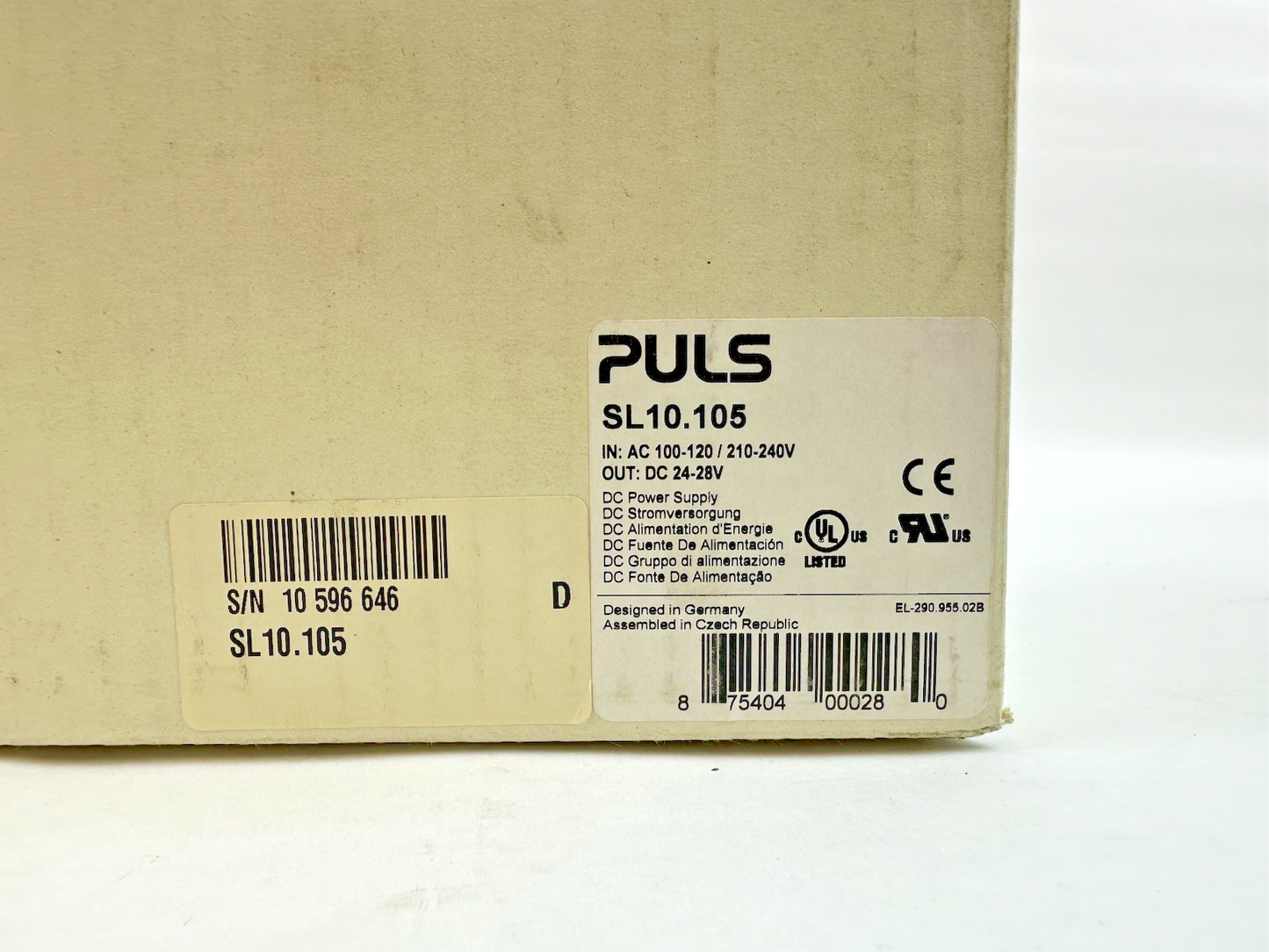 PULS SL10.105 POWER SUPPLY OUTPUT 24-28VDC 10A INPUT 100-120/200-240VAC 6/2.8A