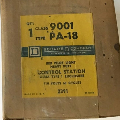 SQUARE D 9001 PA-18 CONTROL STATION RED PILOT 110V 60CY.