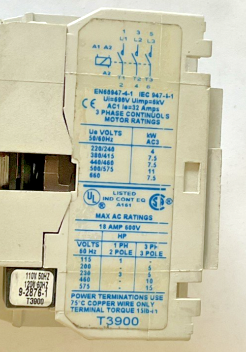 CUTLER HAMMER CE15DNS3 CONTACTOR SER.B118A 600V 60HZ 3POLE