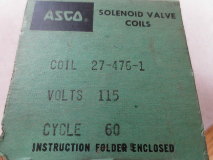 ASCO 27-476-1 SOLENOID VALVE COIL - 115/60 - NEW SURPLUS