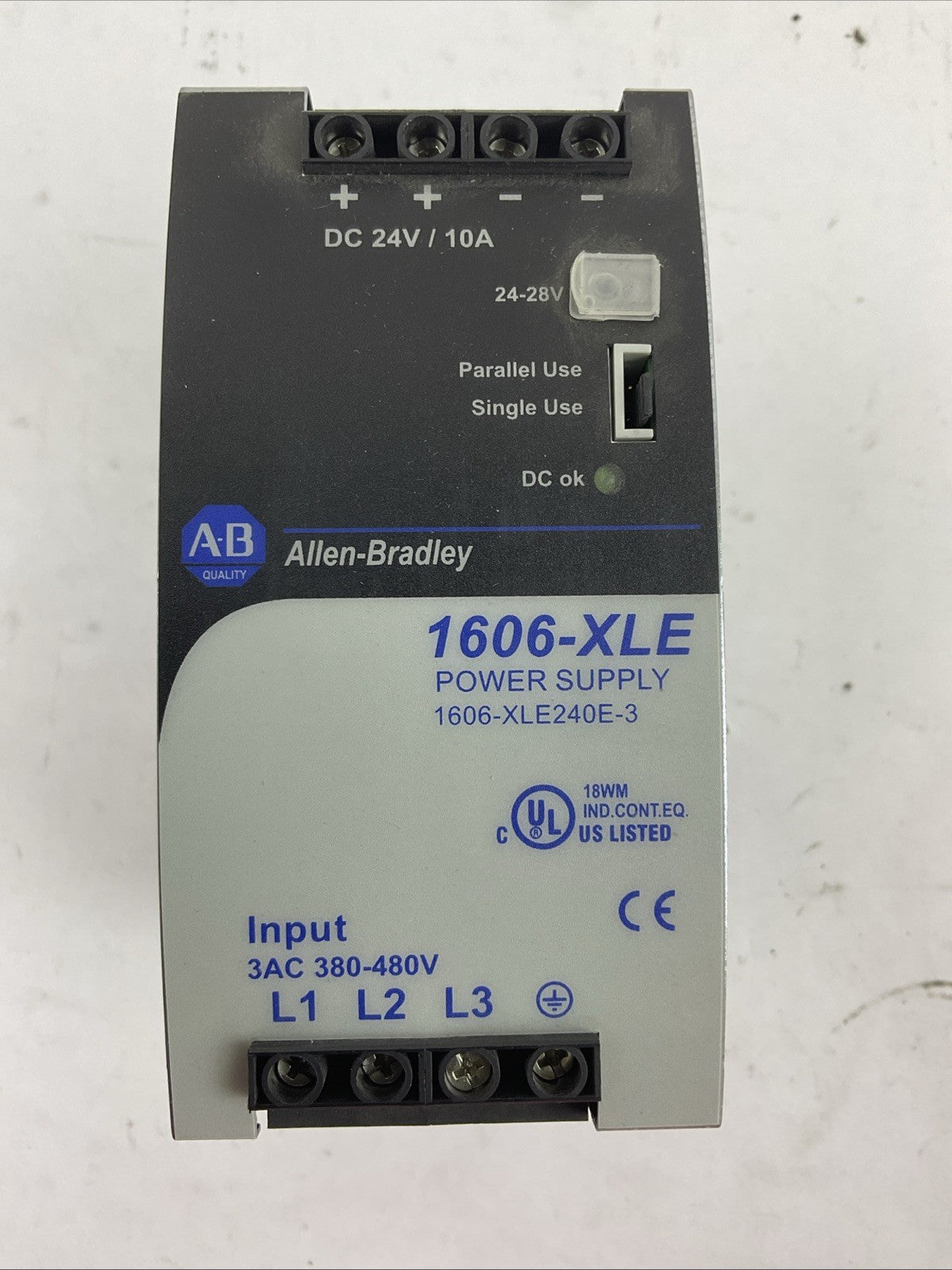 ALLEN BRADLEY 1606-XLE240E-3 DC POWER SUPPLY SER A OUTPUT 24-28VDC 10-8.6A