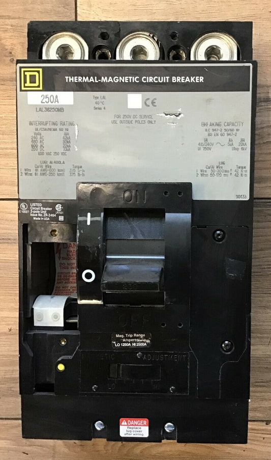 SQUARE D LAL36250MB CIRCUIT BREAKER 250A 600VAC 250VDC SERIES 4 W/O TRIPS