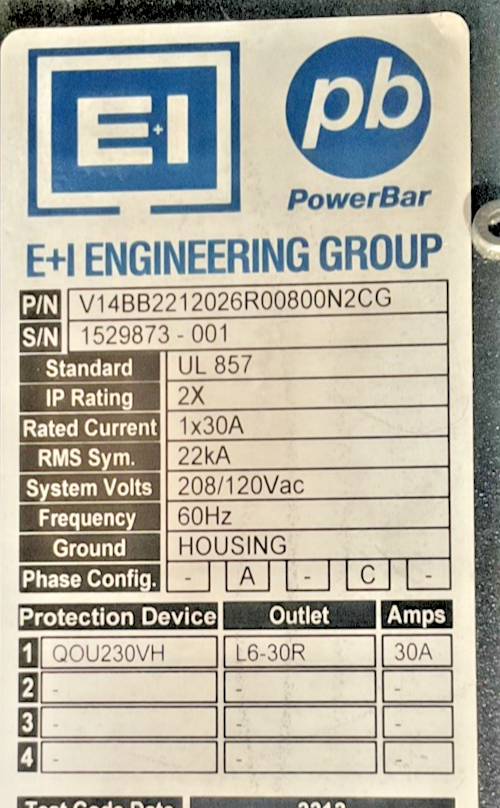 VERTIV POWERBAR iMPB BUSWAY 10' 8X30A , 2X20A BUS PLUGS UL857 208/120V EI GROUP