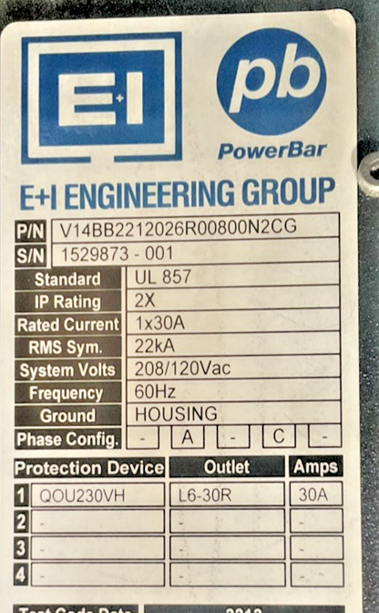 VERTIV POWERBAR iMPB BUSWAY 10' 8X30A , 2X20A BUS PLUGS UL857 208/120V EI GROUP