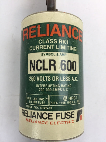 RELIANCE ELECTRIC NCLR 600 CURRENT LIMITING CLASS RK1 FUSE 600AMP 250VAC