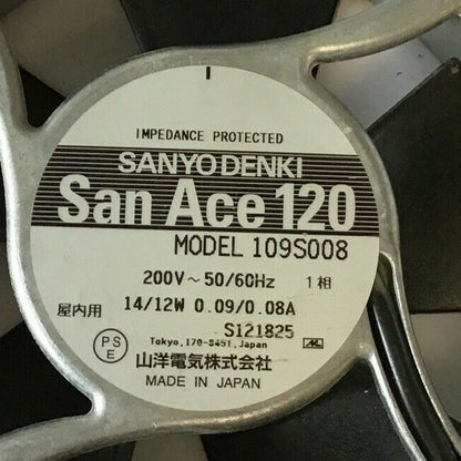 SANYO DENKI 109S008 FAN SAN ACE 120 200VAC 50/60HZ 14/12W .09/.08A