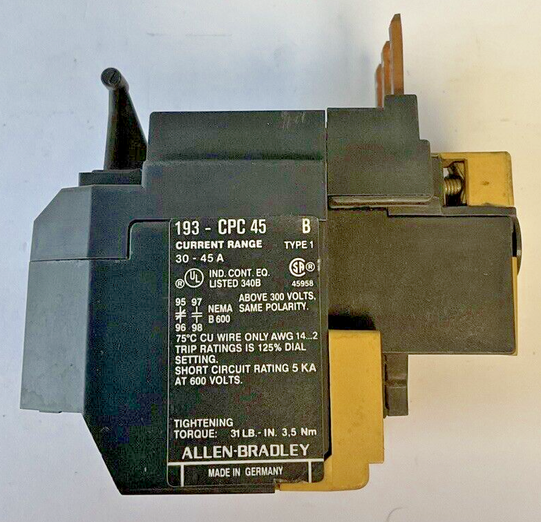 ALLEN BRADLEY 193-CPC45 OVERLOAD RELAY SER.B 30-45A