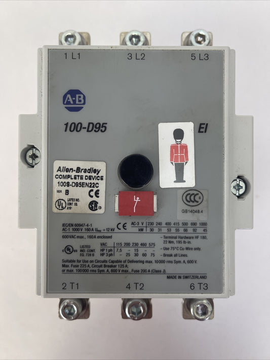 ALLEN BRADLEY 100S-D95EN22C CONTACTOR 600VAC 160A 75HP SER B 100S-D SER A