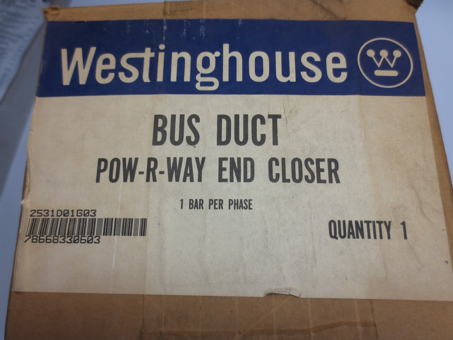 WESTINGHOUSE 2531D01G03 BUS DUCT POW-R-WAY END CLOSER - NEW SURPLUS
