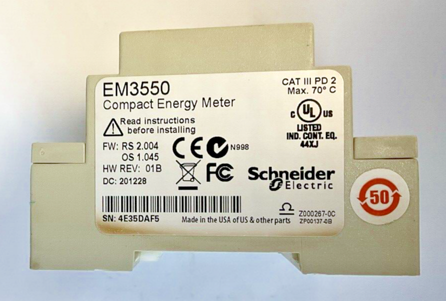 SCHNEIDER ELECTRIC EM3550 COMPACT ENERGY METER HW REV: 01B  0.1A 50/60HZ