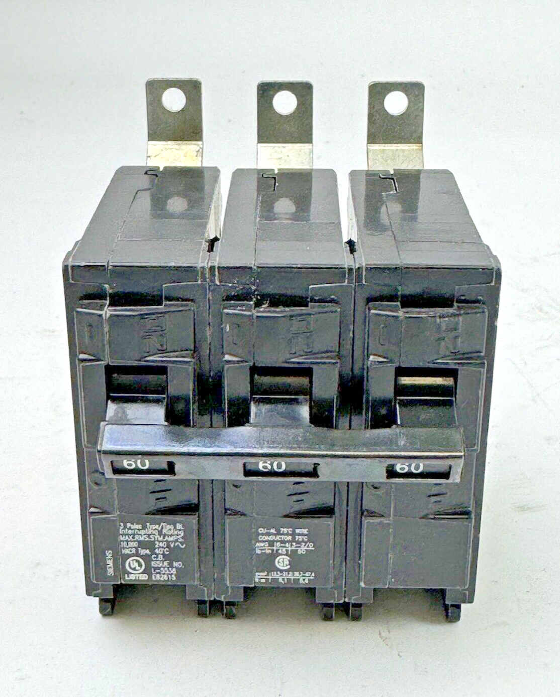 SIEMENS - B360 - BOLT-ON CIRCUIT BREAKER -3 POLE/ 240VAC/ 60A/ 10kA - NEW