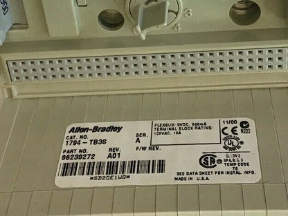 ALLEN BRADLEY FLEX I/O 1794-IB16 24 VDC SINK INPUT W/ 1794-TB3S TERMINAL BASE