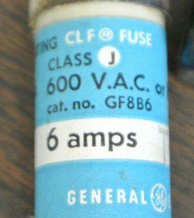 BOX of 6 GENERAL ELECTRIC GF8B6 CLASS J CLF® FUSE / 6A / 600V  NEW SURPLUS