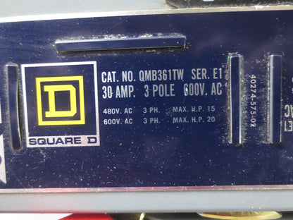 SQUARE D QMB361TW PANELBOARD SWITCH 30A, 600VAC 3-POLE