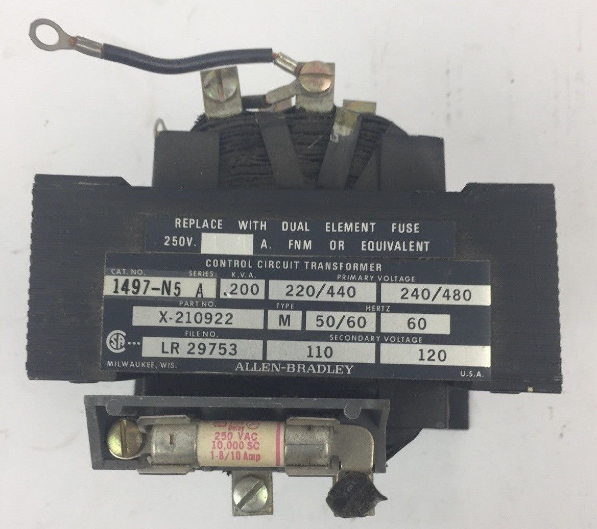 ALLEN BRADLEY 1497-N5 CONTROL CIRCUIT TRANSFORMER .200 KVA 240/480V 60HZ SER A