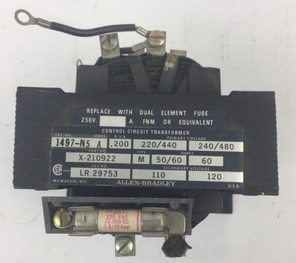ALLEN BRADLEY 1497-N5 CONTROL CIRCUIT TRANSFORMER .200 KVA 240/480V 60HZ SER A