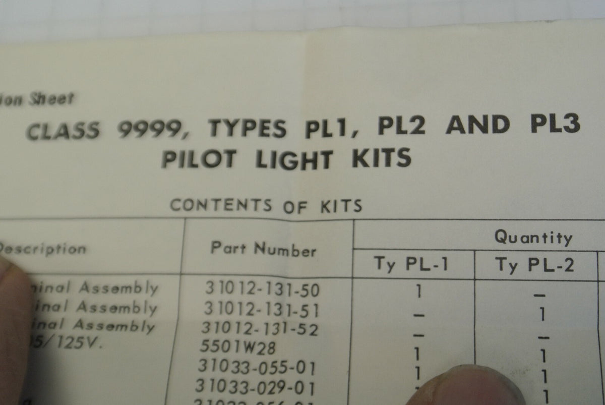 SQUARE D / 9999 PL-1 / PILOT LIGHT KIT / 110/120V / RED / NEW SURPLUS