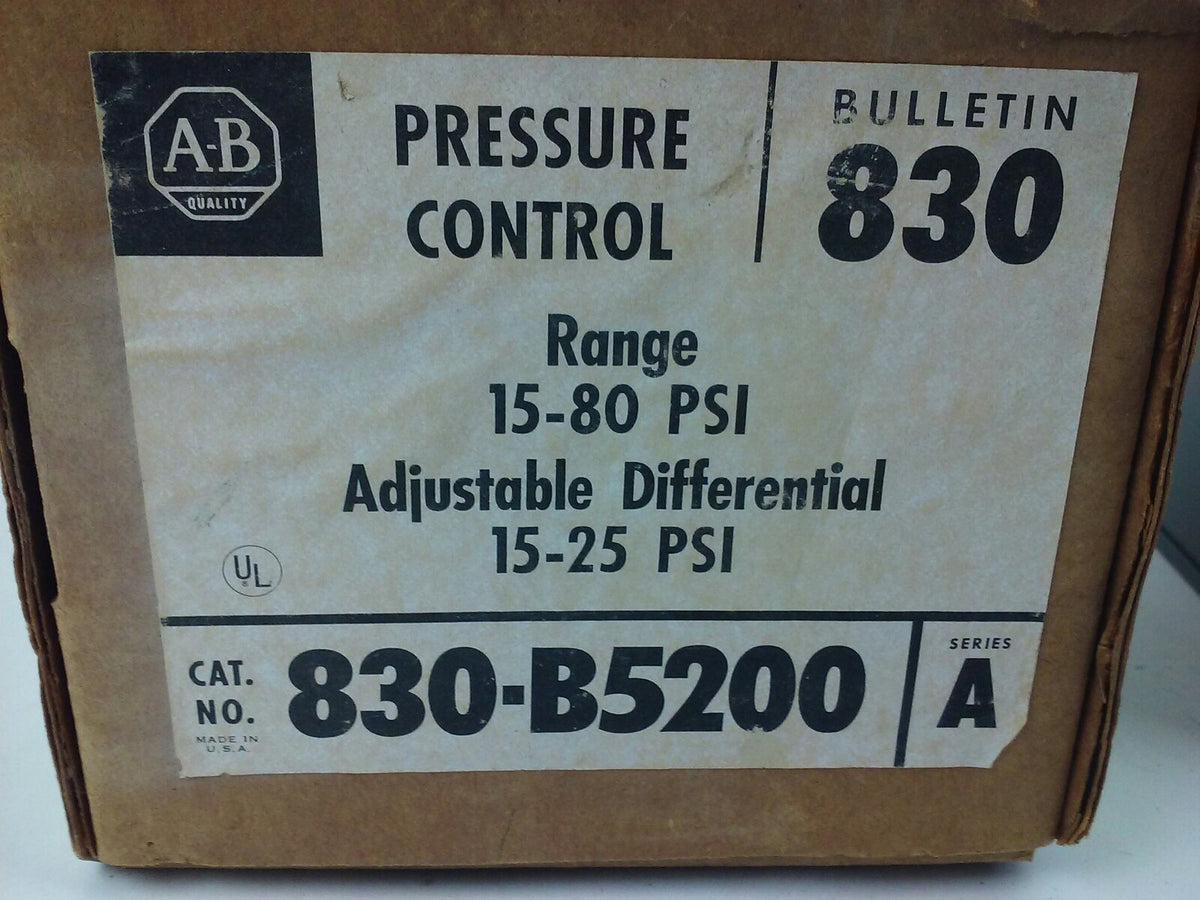 ALLEN BRADLEY, 830-B5200, SER. A, PRESSURE CONTROL, RANGE 15-80, DIFF 15-25, NEW