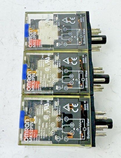 OMRON *LOT OF 3* - MKS2PIN - RELAY - 250VAC/ 30VDC, 10A RES. ,7A GEN. SINGLE PHS