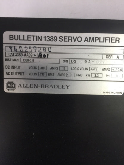 ALLEN BRADLEY 1389-AA09 SERVO AMPLIFIER SER A OUTPUT 210VAC 9A INPUT 310VDC 11A