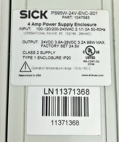 SICK PS95W-24V-ENC-S0 POWR SUPPLY ENCLOSURE 4AMP 24VDC 240VAC 95W