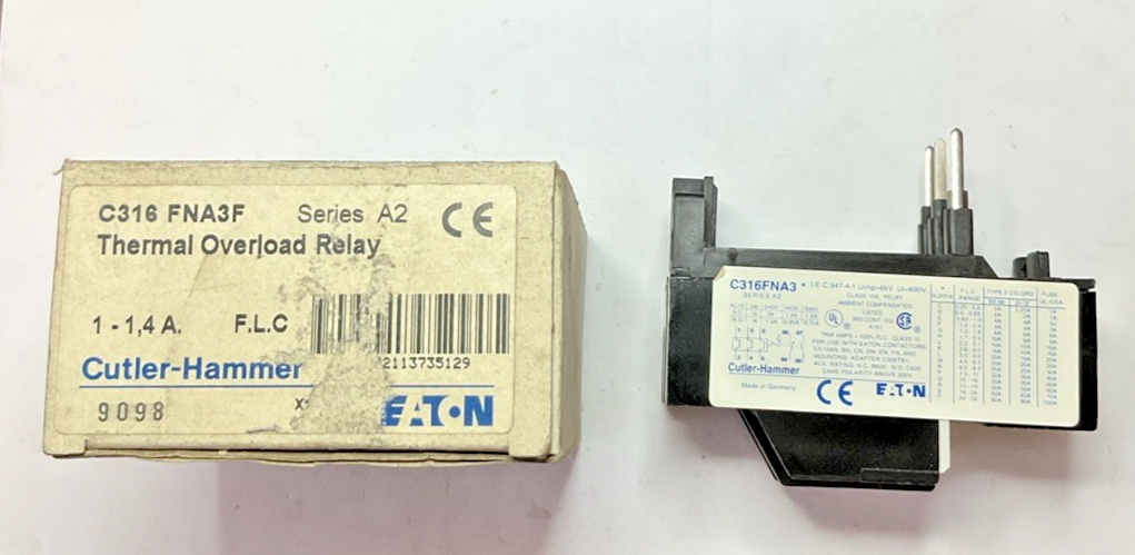 CUTLER HAMMER C316 FNA3F THERMAL OVERLOAD RELAY 1-1.4A SER.A2