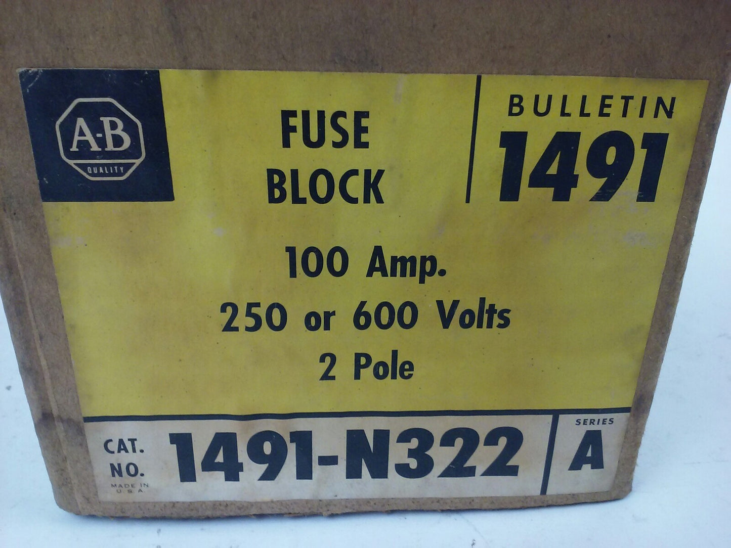 ALLEN BRADLEY 1491-N332 SER. A FUSE BLOCK,100AMP, 250 OR 600V, 2POLE, NEW IN BOX