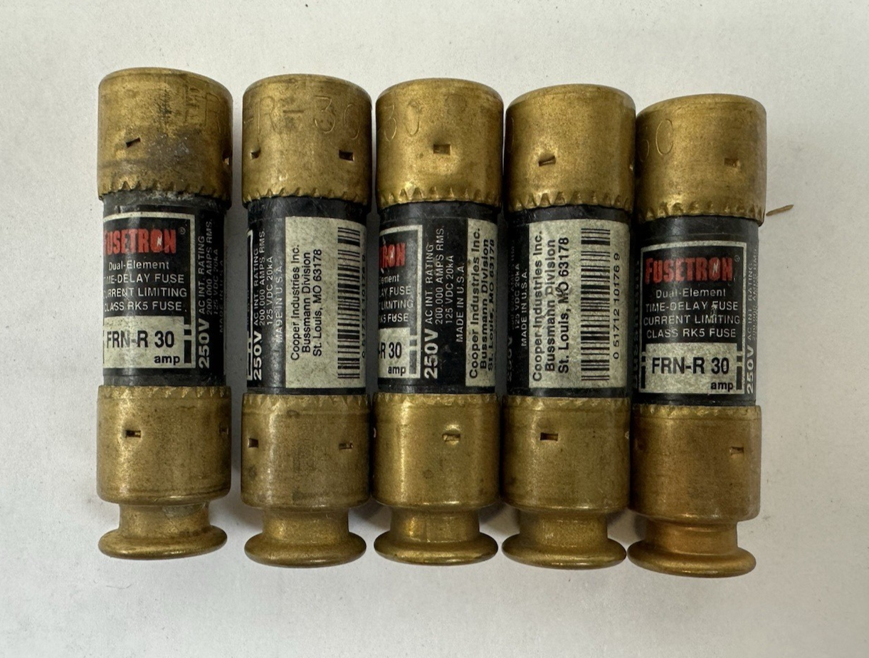 BUSSMANN FUSETRON FRN-R 30 AMP 250V DUAL ELEMENT TIME DELAY FUSE LOT OF 5
