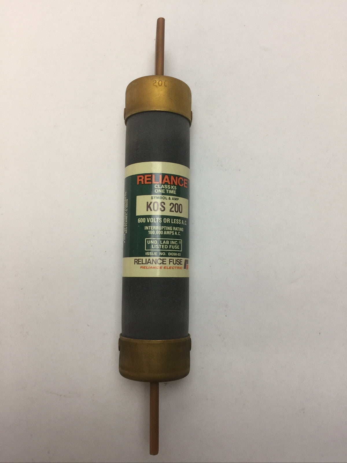 RELIANCE KOS200 CLASS K5 ONE TIME FUSE 200AMP 600VAC