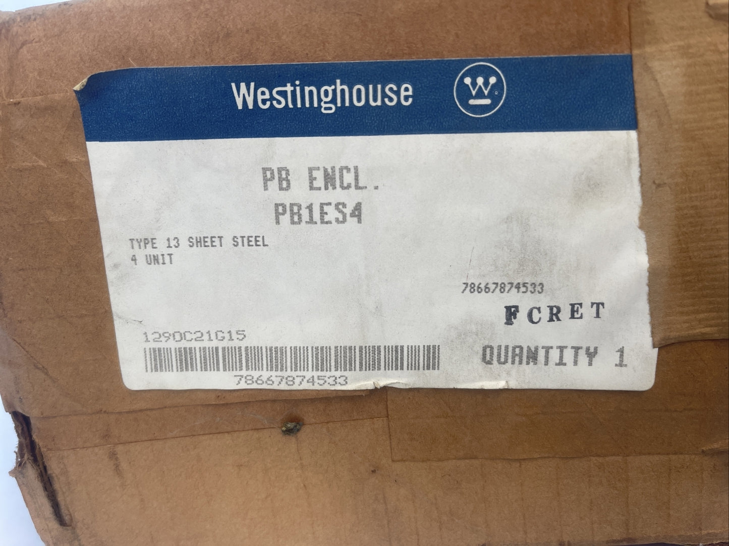 WESTINGHOUSE PB1ES4 PUSHBUTTON STATION ENCLOSURE TYPE 13 SHEET STEEL 4 UNIT