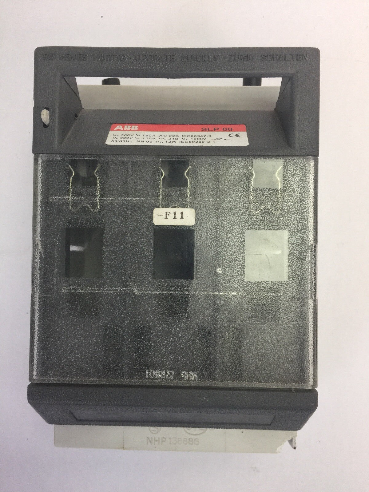 ABB SLP00 FUSE SWITCH DISCONNECTOR Ue 690V 'E 100A AC Ue 500V 'e 160A AC 3 POLE