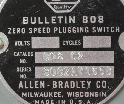 ALLEN-BRADLEY 808C2 ZERO SPEED PLUGGING SWITCH 50-200RPM -  NEW SURPLUS