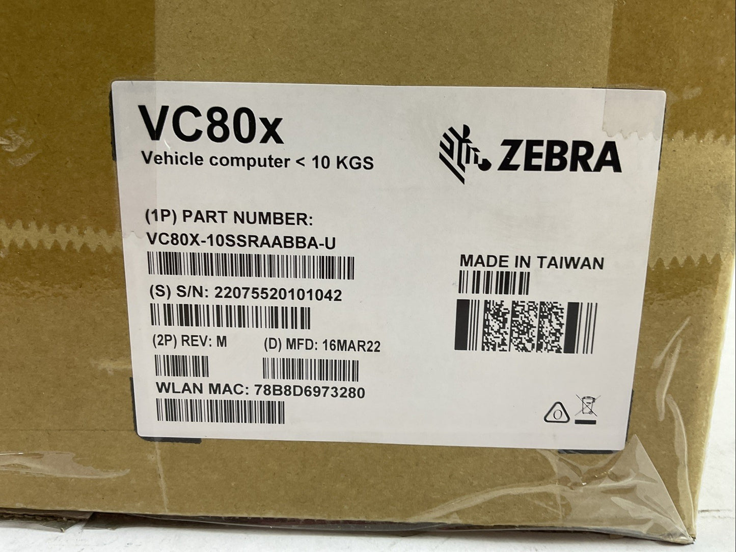 ZEBRA VC80X-10SSRAABBA-U VEHICLE COMPUTER REV M