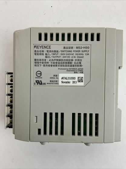 KEYENCE MS2-H50 SWITCHING POWER SUPPLY INPUT 100-240VAC 1.3A OUTPUT 24VDC 2.1A