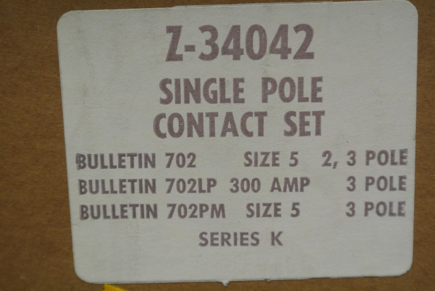 ALLEN-BRADLEY Z-34042 SINGLE POLE CONTACT SET / SIZE 5 / COMPLETE / NEW SURPLUS