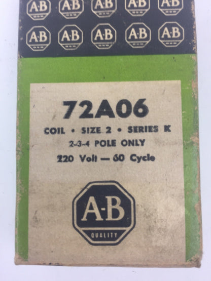 ALLEN BRADLEY 72A06 COIL 220V 60CY SIZE 2 SERIES K 2-3-4 POLE ONLY