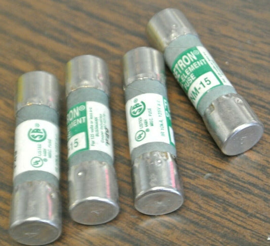 LOT of 4 / BUSS FNM15 FUSETRON DUAL-ELEMENT FUSE / 15A / 125V / NEW SURPLUS