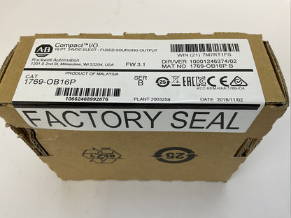 ALLEN BRADLEY 1769-OB16P SER B FW 3.1 DIR/VER 10001246374/02 16PT 24VDC ELECT
