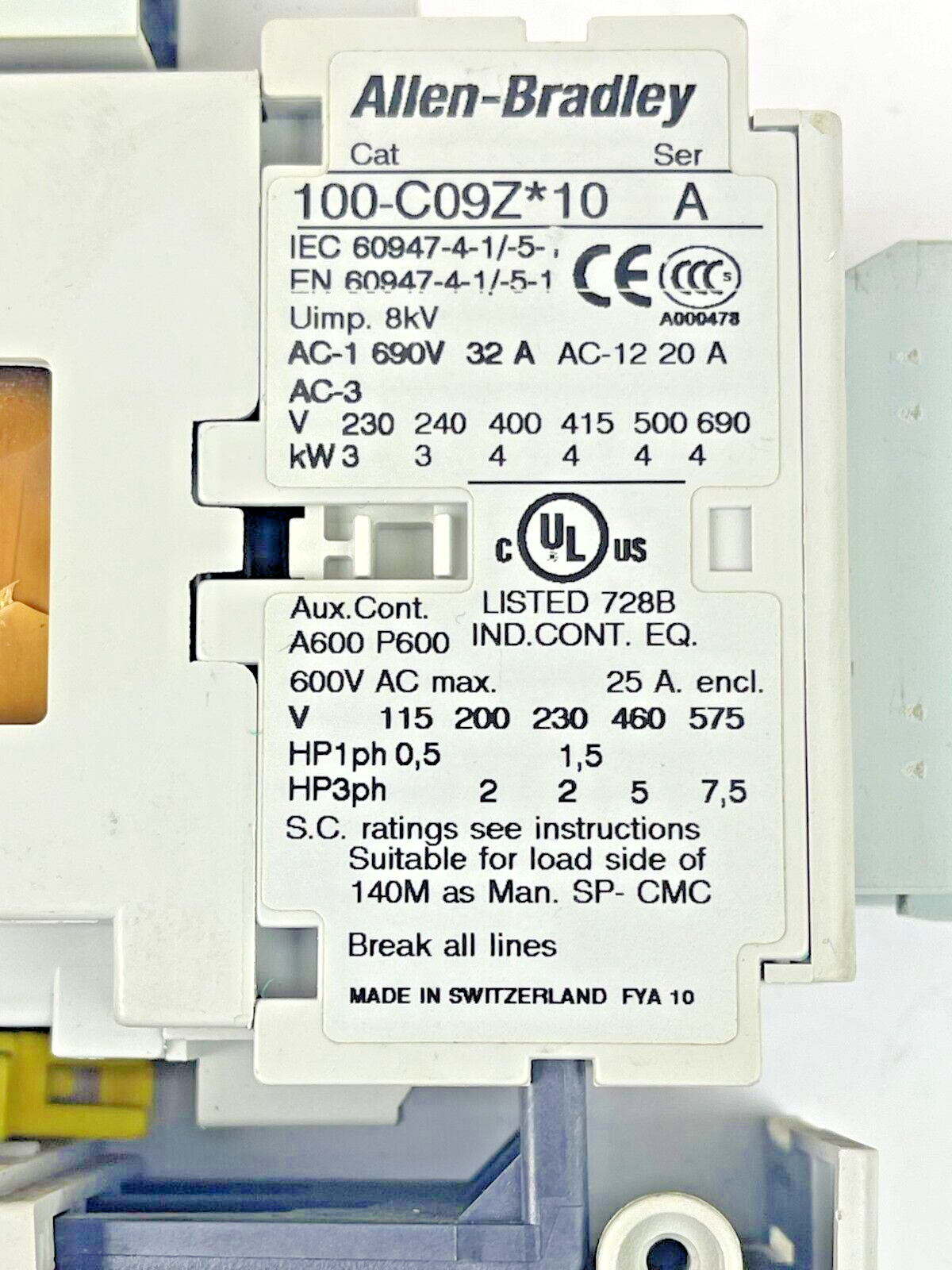 ALLEN BRADLEY -193-EEDB SER. B - 100-C09Z*10 A 25V -100-F B - 100-FSD250 A COMBO