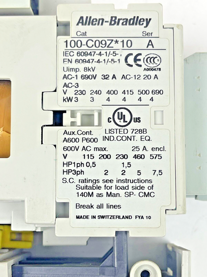 ALLEN BRADLEY -193-EEDB SER. B - 100-C09Z*10 A 25V -100-F B - 100-FSD250 A COMBO