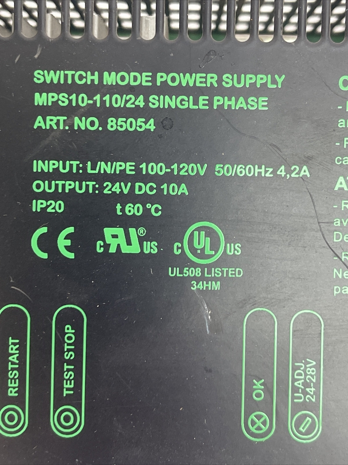 MURR ELEKTRONIK Y2415010401 DTBW SWITCHING MODE POWER SUPPLY MPS10-110/24 SINGLE